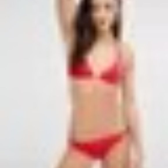 Mink Pink ruby red triangle bikini with gold metal trim; top in S, bottom in M - Picture 7 of 7